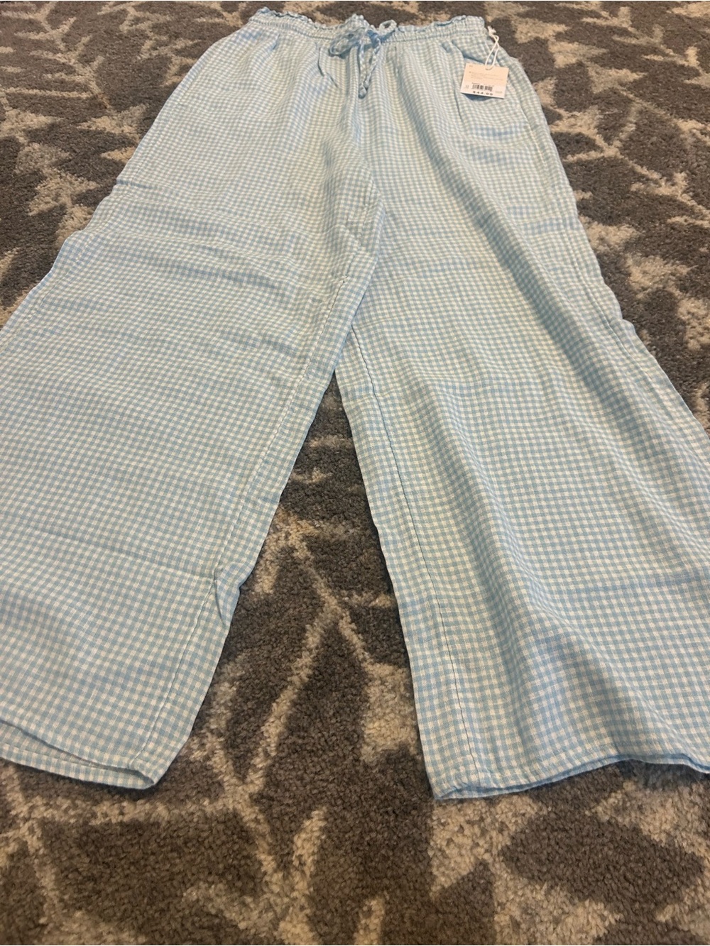 LC Lauren Conrad Light Blue Gingham Wide-Leg Pants